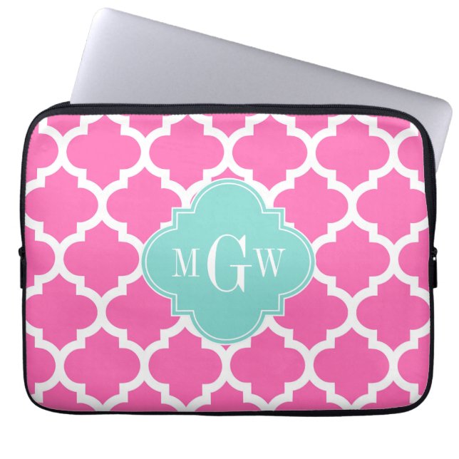Hot Pink2 Wt Moroccan #5 Turquoise 3 Init Monogram Laptop Sleeve (Front)