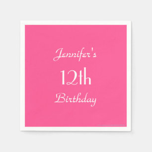 Hot Pink 12th Birthday Party Minimalist Paper Napkin