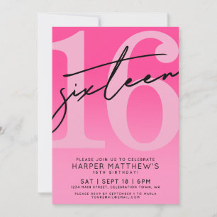 Hot Pink 16th Birthday Invitation