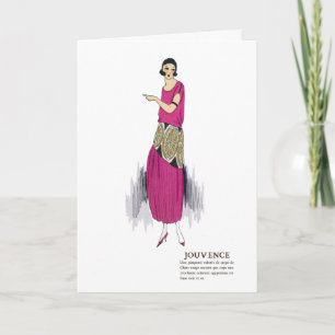 Hot Pink 1920s Flapper Dress Art Deco Thank You Card