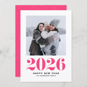 Hot Pink 2025 Bold Typography New Year Photo Holiday Card