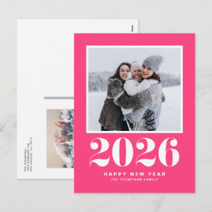 Hot Pink 2025 Bold Typography New Year Photo Holiday Postcard