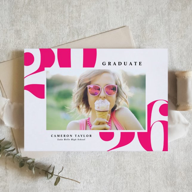 Hot Pink 2025 Bold Typography Photo Graduation Announcement (Customizable burnt orange photo graduation announcement featuring retro bold typography. )