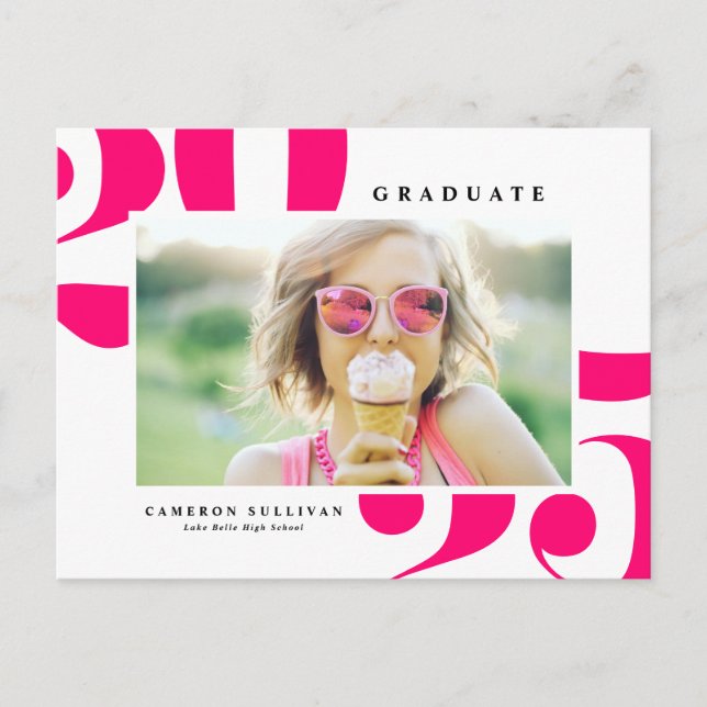 Hot Pink 2025 Bold Typography Photo Graduation Announcement Postcard (Front)