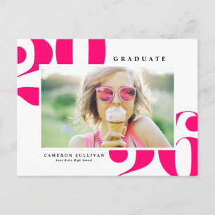 Hot Pink 2025 Bold Typography Photo Graduation Invitation Postcard