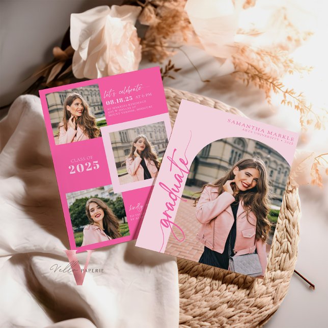 Hot Pink 2025 Graduation Invitation with Photo (Creator Uploaded)