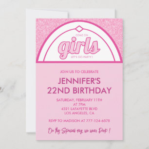 Hot pink 22nd birthday invitations Girl Glitter 