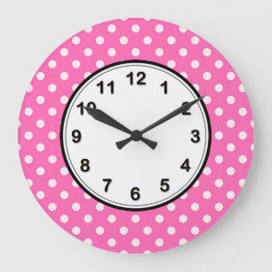 Hot Pink #2 and White Polka Dots Pattern Large Clock