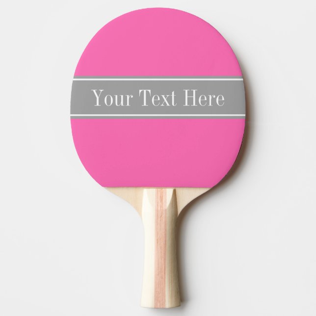 Hot Pink #2, Dark Grey Ribbon Name Monogram Ping Pong Paddle (Front)