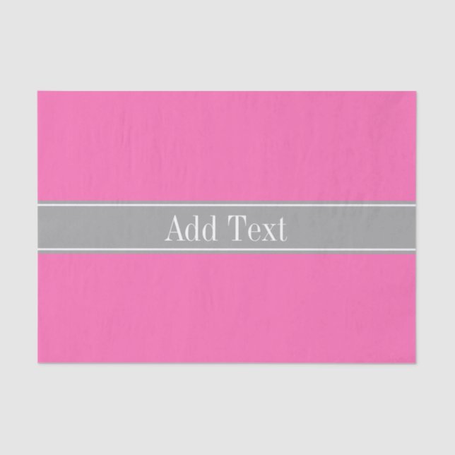 Hot Pink #2, Dark Grey Ribbon Name Monogram Tissue Paper (Front)