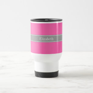 Hot Pink #2, Dark Grey Ribbon Name Monogram Travel Mug