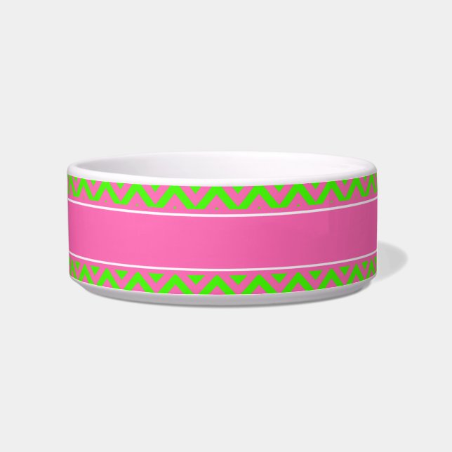 Hot Pink #2 Lime Green LG Chevron Name Monogram Bowl (Right)