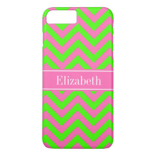 Hot Pink #2 Lime Green LG Chevron Name Monogram iPhone 8 Plus/7 Plus Case