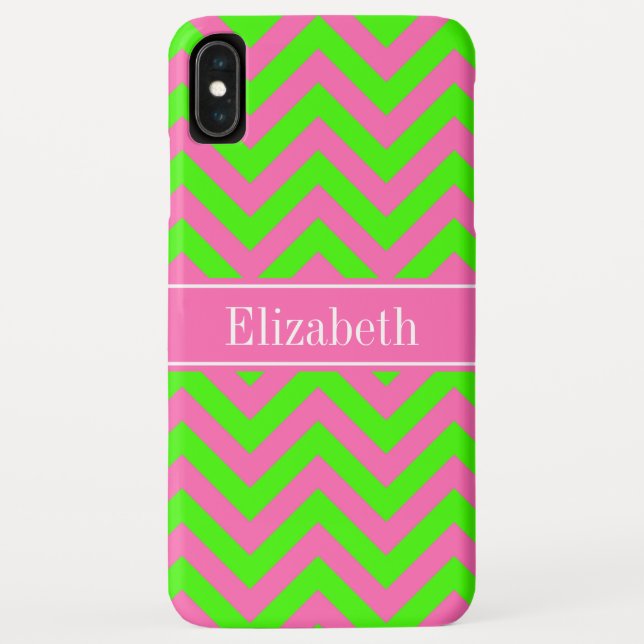 Hot Pink #2 Lime Green LG Chevron Name Monogram Case-Mate iPhone Case (Back)