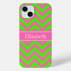 Hot Pink #2 Lime Green LG Chevron Name Monogram iPhone 15 Mini Case