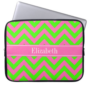 Hot Pink #2 Lime Green LG Chevron Name Monogram Laptop Sleeve