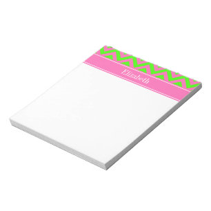 Hot Pink #2 Lime Green LG Chevron Name Monogram Notepad