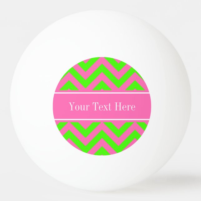 Hot Pink #2 Lime Green LG Chevron Name Monogram Ping Pong Ball (Front)