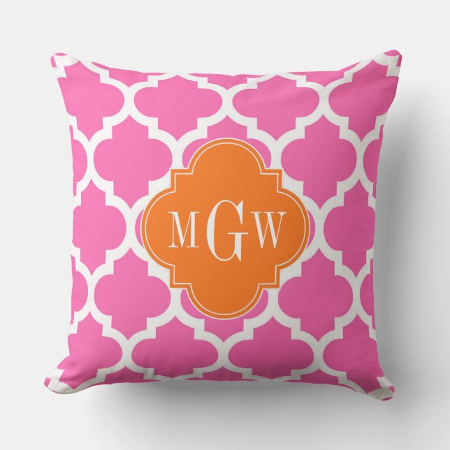 Hot Pink#2  Moroccan #5 Pumpkin 3 Initial Monogram Cushion (Front)