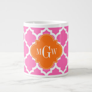 Hot Pink#2  Moroccan #5 Pumpkin 3 Initial Monogram Large Coffee Mug
