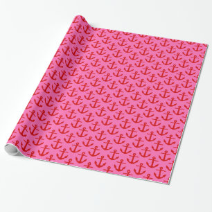 Hot Pink #2, Red Anchors Pattern Wrapping Paper