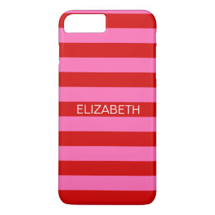 Hot Pink #2, Red Horiz Preppy Stripe Name Monogram iPhone 8 Plus/7 Plus Case