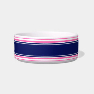 Hot Pink #2  Wht Horiz Stripe Navy Name Monogram Bowl