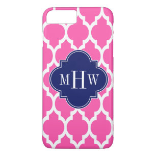 Hot Pink #2 Wht Moroccan #4 Navy Name Monogram iPhone 8 Plus/7 Plus Case