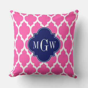 Hot Pink #2 Wht Moroccan #4 Navy Name Monogram Cushion