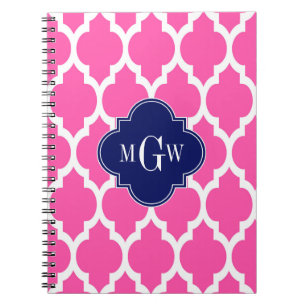 Hot Pink #2 Wht Moroccan #4 Navy Name Monogram Notebook