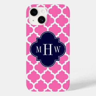 Hot Pink#2 Wht Moroccan #5 Navy 3 Initial Monogram Case-Mate iPhone 14 Case