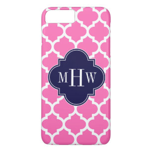 Hot Pink#2 Wht Moroccan #5 Navy 3 Initial Monogram iPhone 8 Plus/7 Plus Case