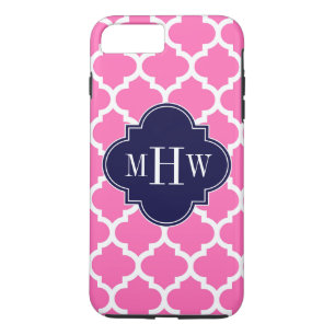 Hot Pink#2 Wht Moroccan #5 Navy 3 Initial Monogram iPhone 8 Plus/7 Plus Case