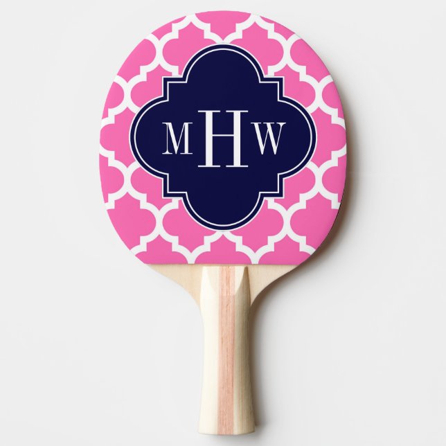 Hot Pink#2 Wht Moroccan #5 Navy 3 Initial Monogram Ping Pong Paddle (Front)