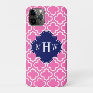 Hot Pink#2 Wht Moroccan #6 Navy 3 Initial Monogram iPhone 11 Pro Case