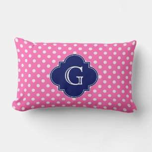 Hot Pink #2 Wht Polka Dot Navy Quatrefoil Monogram Lumbar Cushion