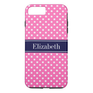 Hot Pink #2 Wht Polka Dots Navy Blue Name Monogram iPhone 8 Plus/7 Plus Case
