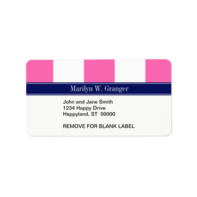 Hot Pink #2 XL Stripes, Navy 5c Name Monogram Label (Front)