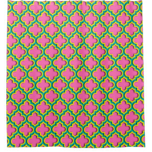 Hot Pink #2, Yellow, Teal Moroccan Quatrefoil #5DS Shower Curtain
