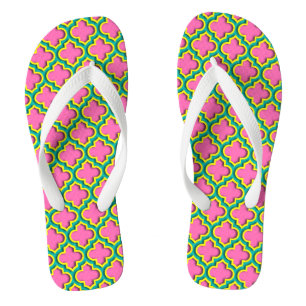 Hot Pink #2, Yellow, Teal Moroccan Quatrefoil #5DS Thongs
