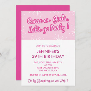 Hot pink 39th birthday invitations for her girly