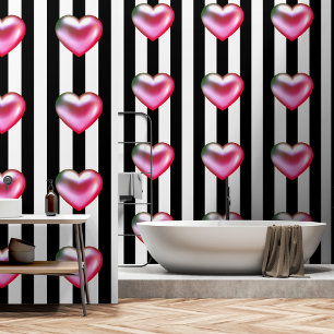 Hot pink 3d heart black white stripes  wallpaper