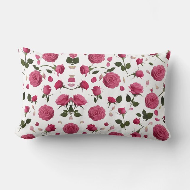 Hot Pink 3D Rose Pattern Throw Pillow (Front)