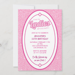 Hot pink 50th birthday invitations glam glitter