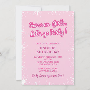 Hot pink 5th birthday invitations trendy girly
