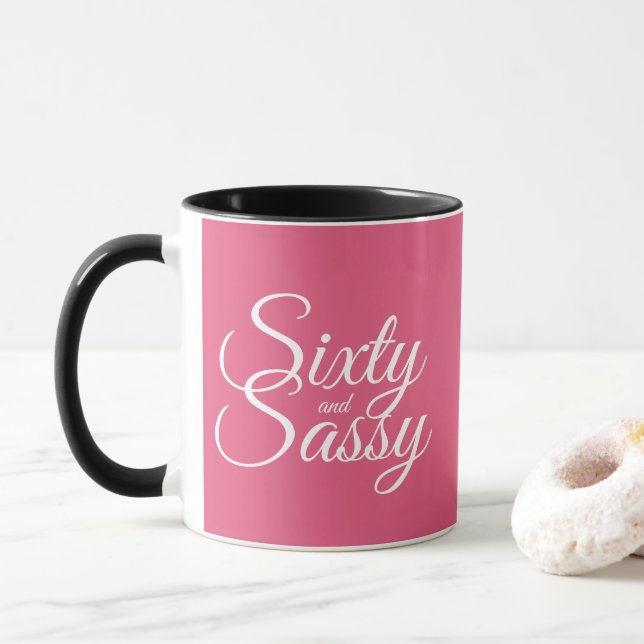 Hot Pink 60 and Sassy 60th Birthday Mug (With Donut)