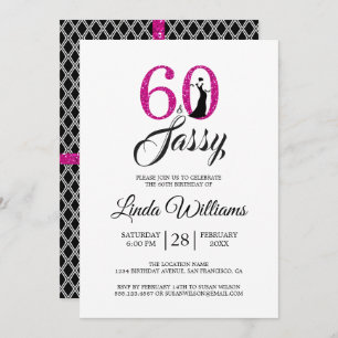 Hot Pink 60 and Sassy   60th Birthday Party Invitation