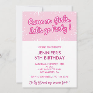Hot pink 6th birthday invitations for her girly