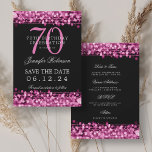 Hot Pink 70th Birthday Save the Date w/ Details Invitation<br><div class="desc">Elegant "70th Birthday Party" design with Hot Pink Lights and custom name and details text. Easy to use and easy to personalise. Order Today!</div>