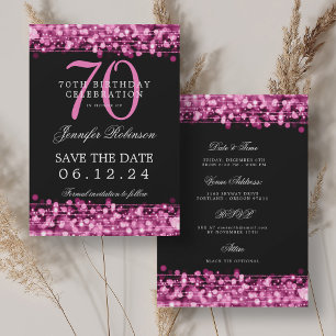 Hot Pink 70th Birthday Save the Date w/ Details Invitation